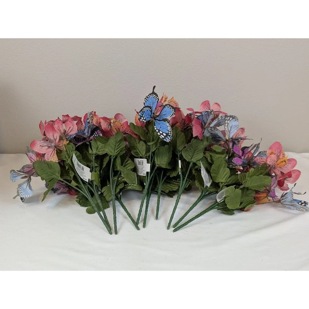 10pc Artificial Butterfly Floral Picks Bouquet Stems Spring Summer Home Decor